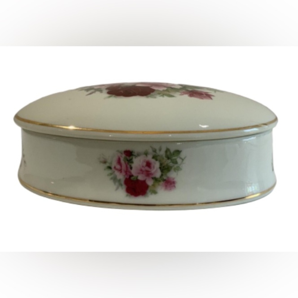 Baum Bros Victorian Rose Lidded Dresser Jar trinket Box